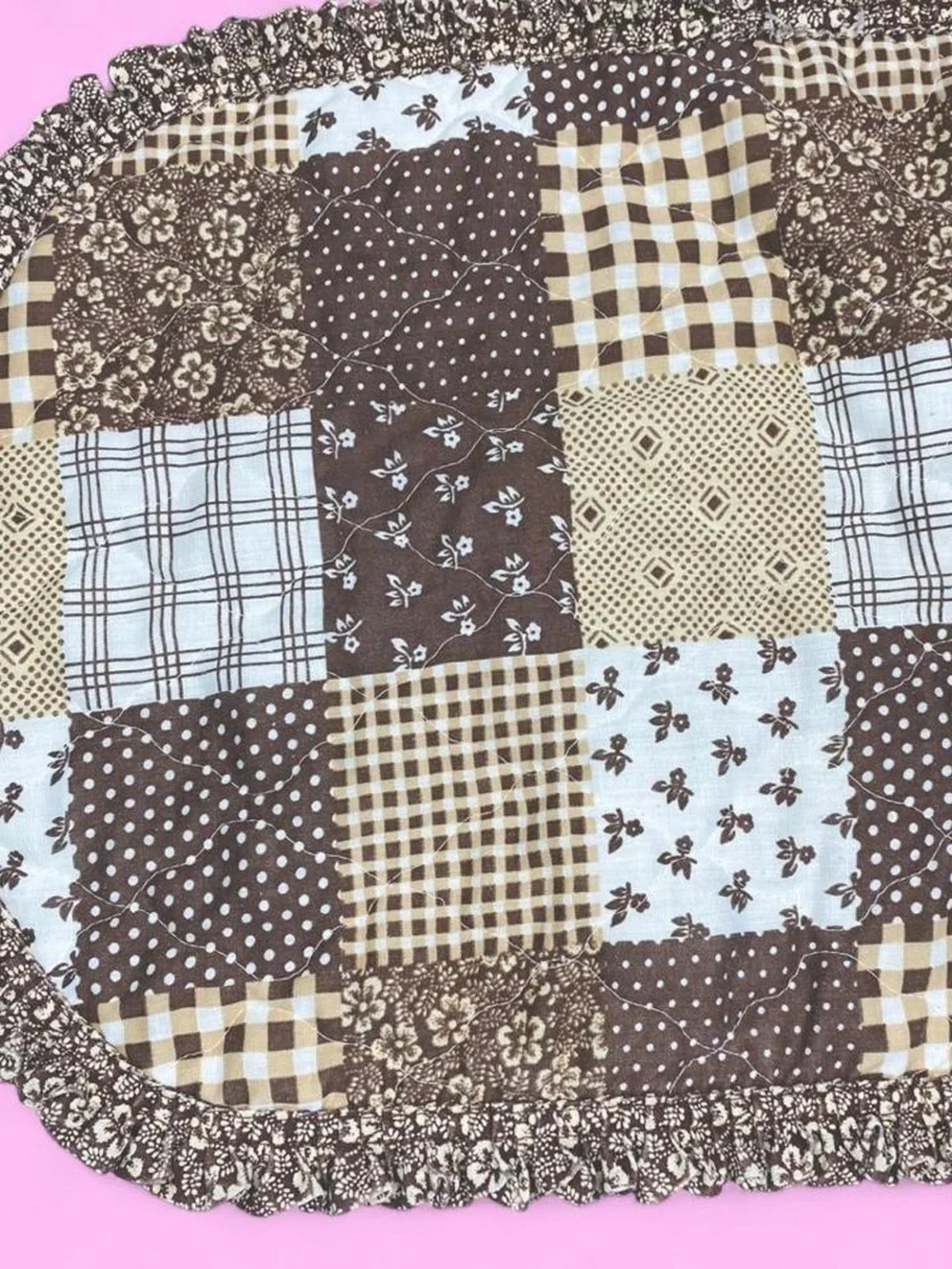 Vintage Brown Cream Patchwork Floral Set Of (2) Placemats Decor